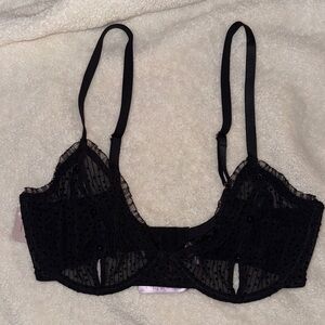 Black mesh Lace polka dot bra